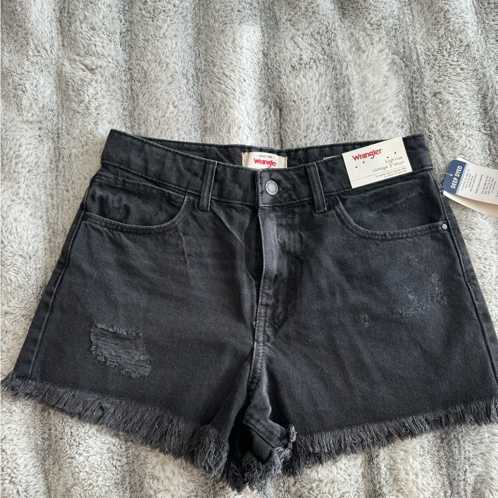 Wrangler Black Jean Shorts with Distressed Look